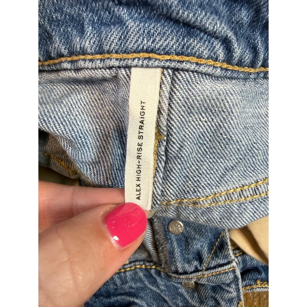 Rag & Bone Alex High Rise Straight Jeans Delavan with Holes Size 27 Button Fly